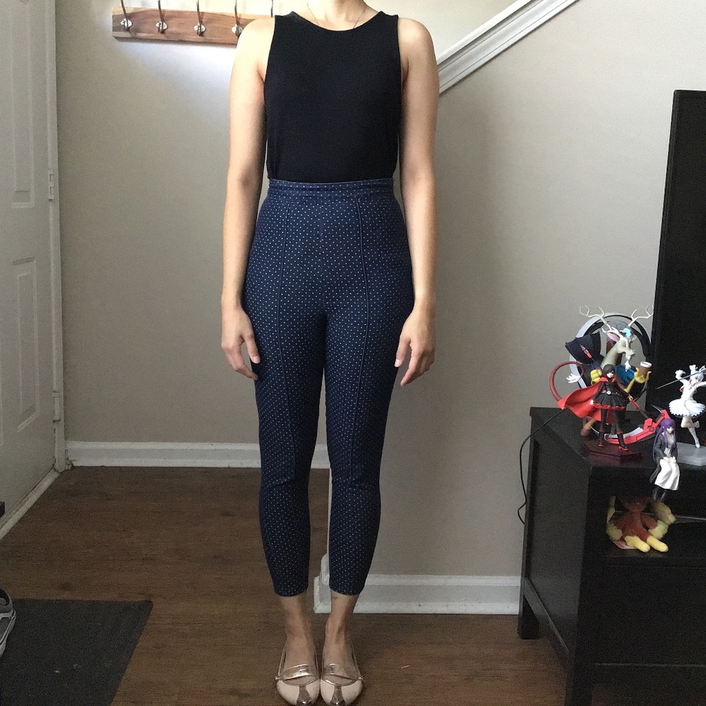 Modcloth Extra Small Navy High-waisted Polka Dot Cropped Jeans